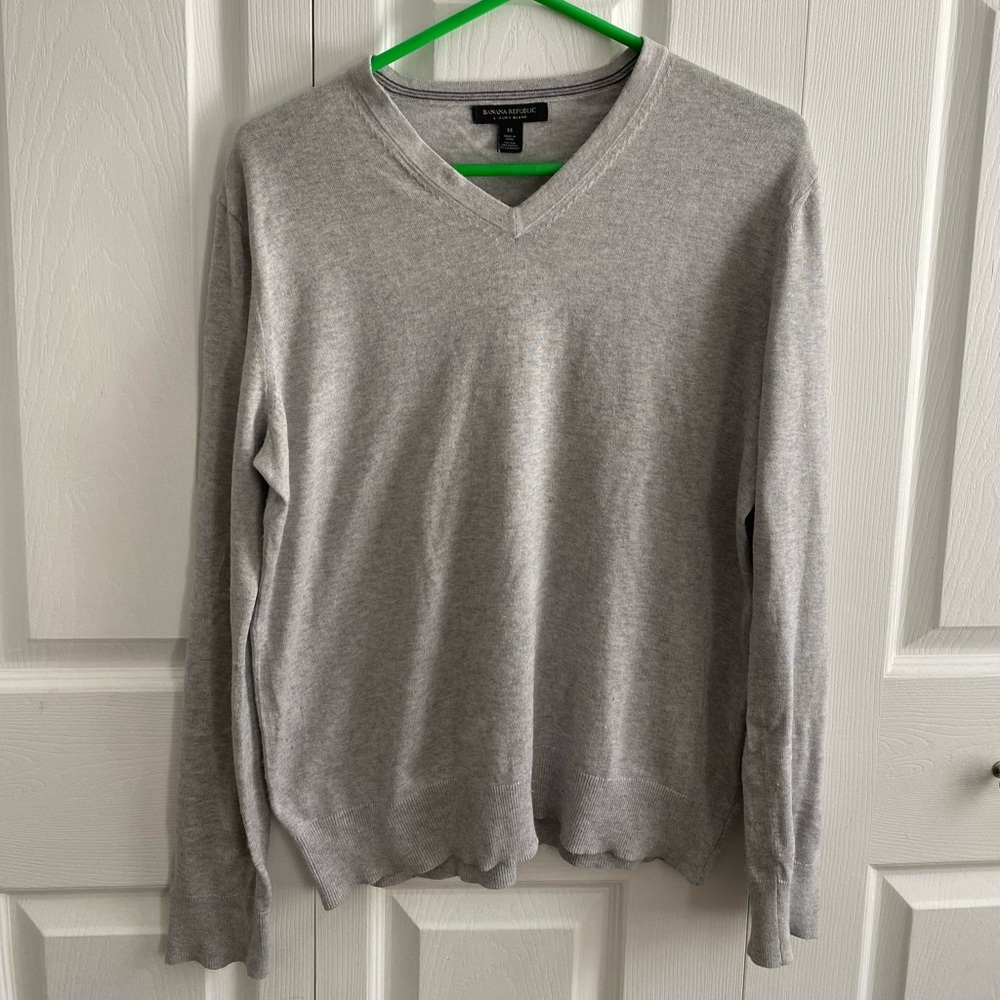 Gray Silk and cashmere V-Neck Sweater